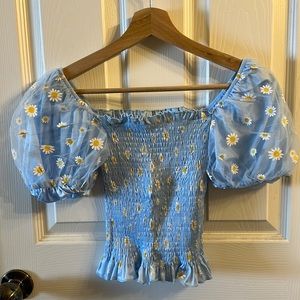 Floral puffy sleeves top